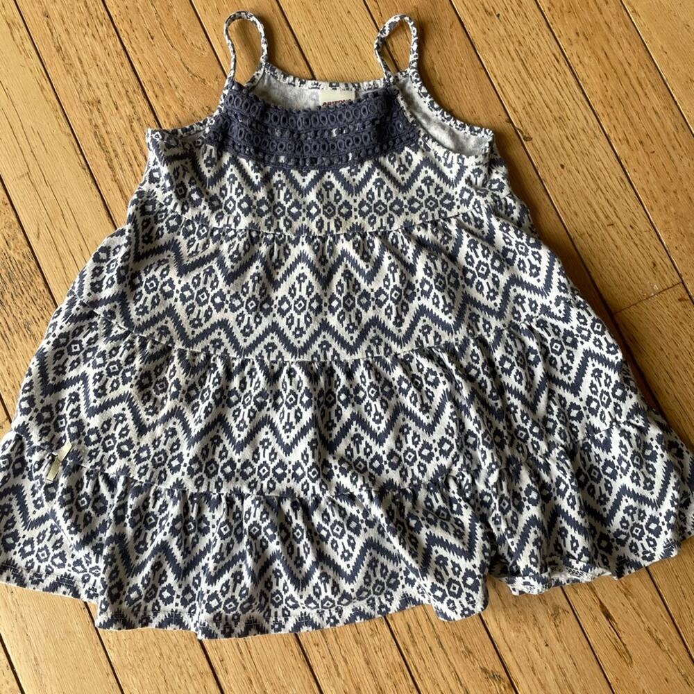 Arizona Jean Co Toddler Girl Aztec Dress Size 24 Month Tiered Summer Blue White